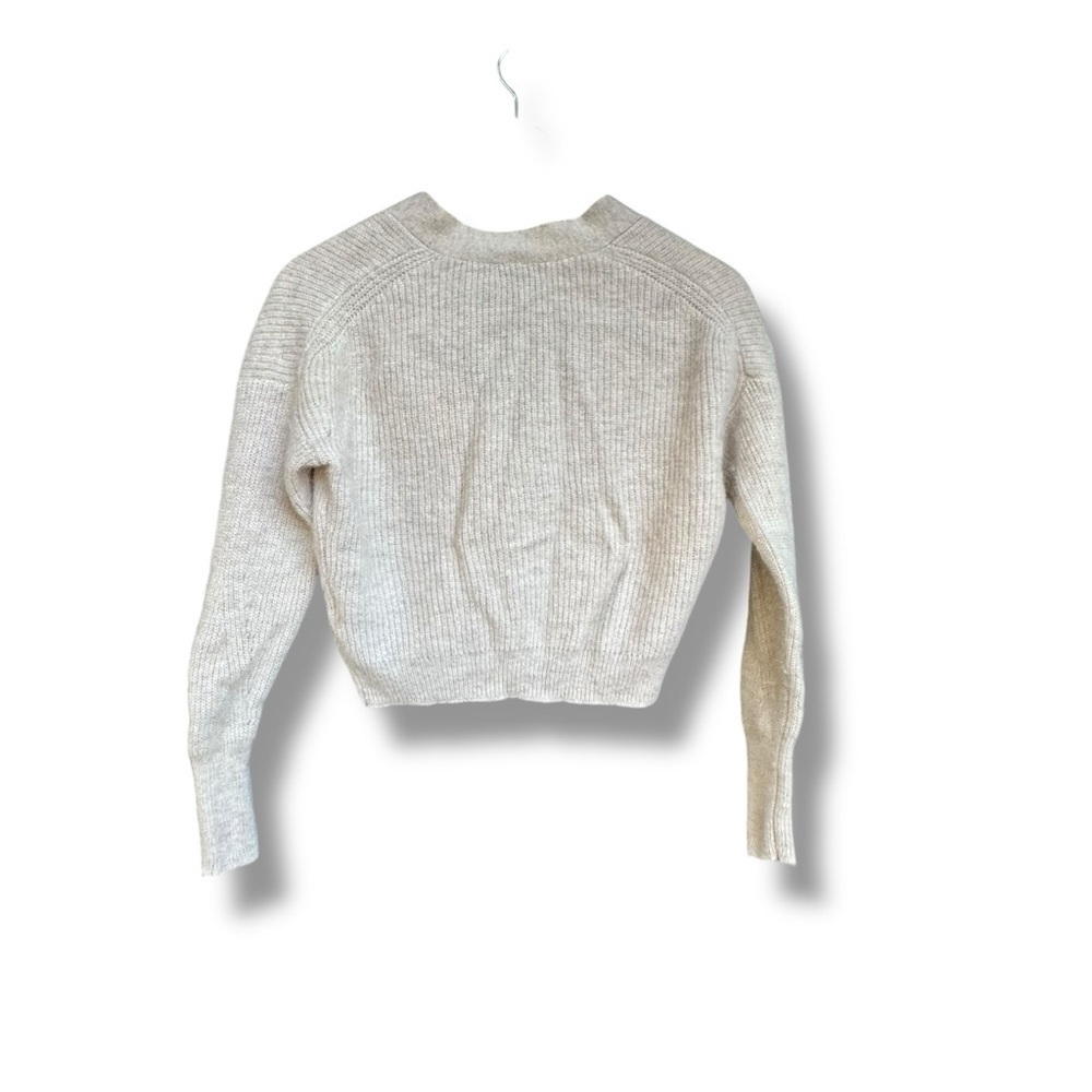 J Crew Alpaca Wool Ribbed Cropped V Neck Cardigan Sweater Blend Stone Beige XS - Picture 5 of 8